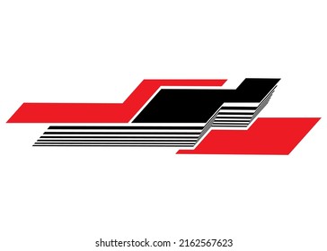Patrón de rayas vectoriales para un coche deportivo, barco, moto. Etiqueta del vehículo. Negro rojo sobre un fondo blanco. Patrón rayado. Fondo rayado del vector