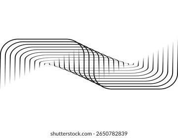 Padrão listrado vetorial de linhas paralelas pretas finas em um plano de fundo branco em estilo retrô. Elemento de design para publicidade, embalagem, impressão. Fundo do vetor Sharp simétrico. Grade abstrata