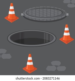 Vector Striped Red Traffic Cone Icon Isolated on White Background.
