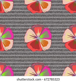 Vector striped seamless pattern with paisley. Traditional oriental seamless paisley pattern. Floral wallpaper in brown and pink colors. Decorative ornament for fabric, textile, wrapping paper.
