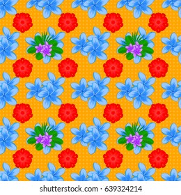 Vector striped seamless pattern with plumeria flowers. Floral wallpaper on a yellow background. Decorative ornament for fabric, textile, wrapping paper. Traditional oriental seamless paisley pattern.