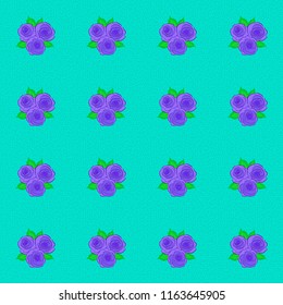 Vector striped seamless pattern with rose flowers and green leaves. Decorative ornament for fabric, textile, wrapping. Floral wallpaper in green, blue and violet colors. Traditional seamless pattern.