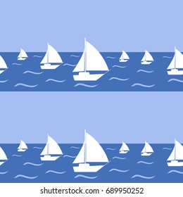 Vector of striped seamless pattern with yachts and sea.Regatta on sea background