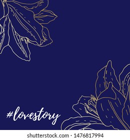 Vector striped square template with gold lilies for social networks. Floral design background