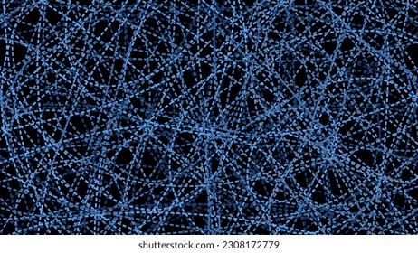 A vector, striped texture consisting of dashed, blue, curved lines.