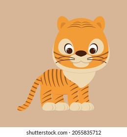 vector striped tiger. flat image of a young tiger.