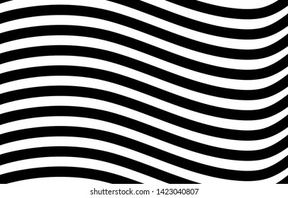 Vector striped white and black background. curve line pattern abstract texture 