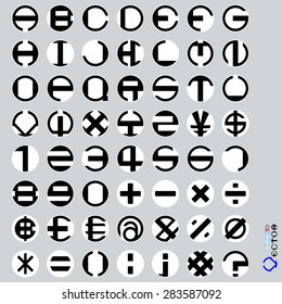 Vector Stripes Circular. font with additional currency, numbers and special symbols and signs.