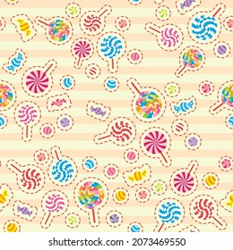 Vectorstreifen Farbige Candy- und Lollipops-Muster-Hintergrund. Perfekt für Gewebe, Scrapbooking, Bildschirmhintergründe