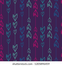 Vector stripes feather aztec bohemian seamless pattern. Hand drawn colorful stripe boho chick theme for women fashion and textile print.