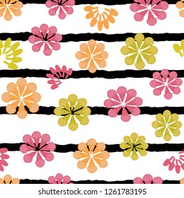 Vector stripes floral seamless repeat pattern. Great during holiday and festive seasons for wallpaper, fabric, scrapbooking and gift wrap projects.