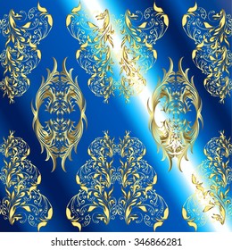 vector stripes gradient abstract golden doodles floral patter, dark blue background