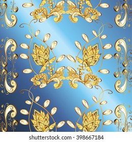 vector stripes gradient abstract golden doodles floral patter, dark blue stripe background