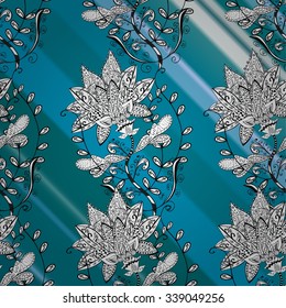 vector stripes gradient abstract white doodles floral patter, dark blue background