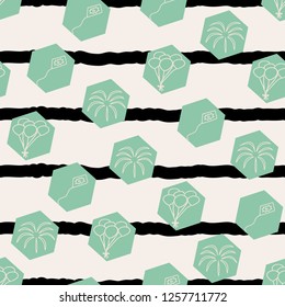 Vector stripes hexagonal night sky elements seamless repeat pattern. Great for fabric, gift wrapper, wallpaper, scrapbooking projects.