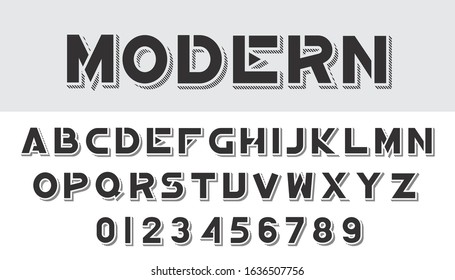 Vector of stripes modern font design and alphabet set.