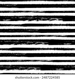 Vector stripes pattern. Seamless black and white brush stroke background. Striped print with distress texture. Painted ornament for kids. Childish design
