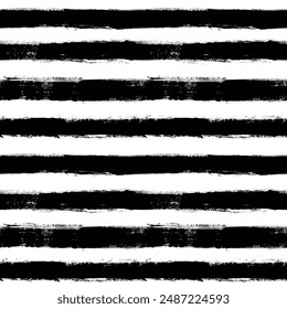 Vector stripes pattern. Seamless black and white brush stroke background. Striped print with distress texture. Painted ornament for kids. Childish design