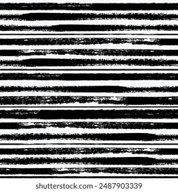 Vector stripes pattern. Seamless black and white brush stroke background. Striped print with distress texture. Painted ornament for kids. Childish design