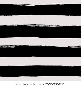 Vector stripes pattern. Seamless black and white brush stroke background. Striped print with distress texture. Painted ornament for kids. Childish design