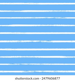 Vector stripes pattern. Seamless blue and white brush stroke background. Striped print with distress texture. Painted ornament for kids. Childish design