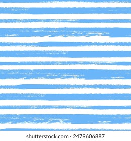 Vector stripes pattern. Seamless blue and white brush stroke background. Striped print with distress texture. Painted ornament for kids. Childish design