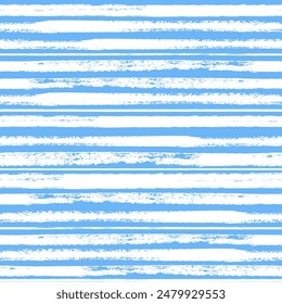 Vector stripes pattern. Seamless blue and white brush stroke background. Striped print with distress texture. Painted ornament for kids. Childish design