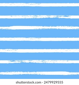 Vector stripes pattern. Seamless blue and white brush stroke background. Striped print with distress texture. Painted ornament for kids. Childish design