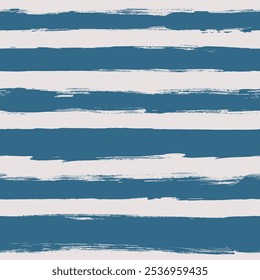 Vector stripes pattern. Seamless navy blue and white brush stroke background. Striped print with distress texture. Painted ornament fwith vintage vibe