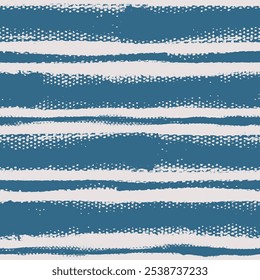 Vector stripes pattern. Seamless navy blue and white brush stroke background. Striped print with distress texture. Painted ornament fwith vintage vibe. Thin and thick lines