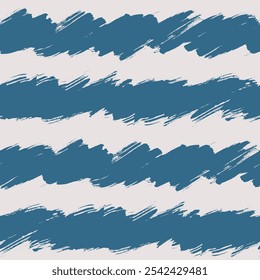 Vector stripes pattern. Seamless navy blue and white brush stroke background. Striped print with distress texture. Painted ornament fwith vintage vibe. Diagonal brush lines