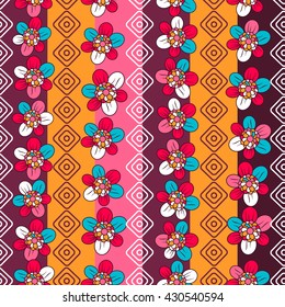 Vector stripes pattern. tribal seamless texture, multicolor stripes with elements Doodles