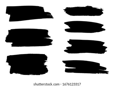 Vector Stripes. Set of Black Ink Strokes. Grunge Dirty Stylish Elements. Vector Grunge Stripes. Modern Textured Paint. Freehand Drawing. Distressed Image. Geometric Frame. Black Brush Elements.