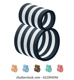 Vector stripped 3D alphabet. Optional different colors. Number 8