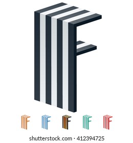 Vector stripped 3D alphabet. Optional different colors. Letter F