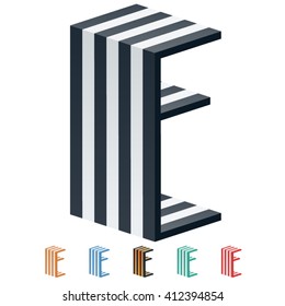 Vector stripped 3D alphabet. Optional different colors. Letter E