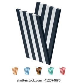 Vector stripped 3D alphabet. Optional different colors. Letter V