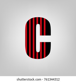 Vector stripped alphabet. Letter C.Gray gradient background