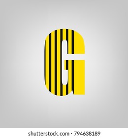 Vector stripped alphabet. Letter G.Gray gradient background