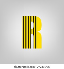 Vector stripped alphabet. Letter R.Gray gradient background