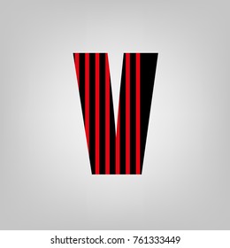 Vector stripped alphabet. Letter V.Gray gradient background