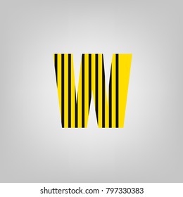 Vector stripped alphabet. Letter W.Gray gradient background