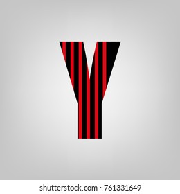 Vector stripped alphabet. Letter Y.Gray gradient background