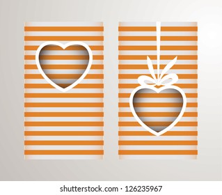 Vector stripped Valentine's cards with cute heart. Much space for your message.