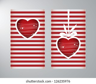 Vector stripped Valentine's cards with cute heart. Much space for your message.