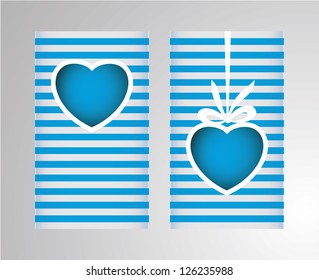 Vector stripped Valentine's cards with cute heart. Much space for your message.