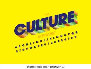 Vector of stripy bold font and alphabet