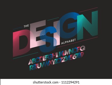 Vector of stripy bold font and alphabet