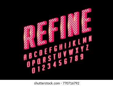 Vector of stripy bold font and alphabet