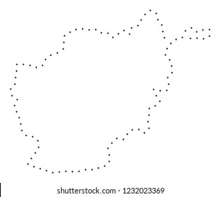 Vector stroke dot Afghanistan map in black color, small border points have diamond shape. Follow the path points and get Afghanistan map. Educational geographic sketch for Afghanistan map quiz.